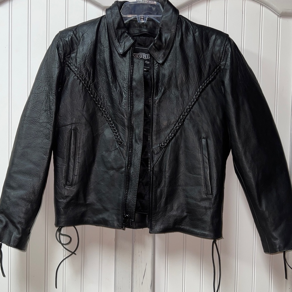 Unik Heavyweight Black Leather Biker Jacket M Moto Bikercore - Picture 2 of 7